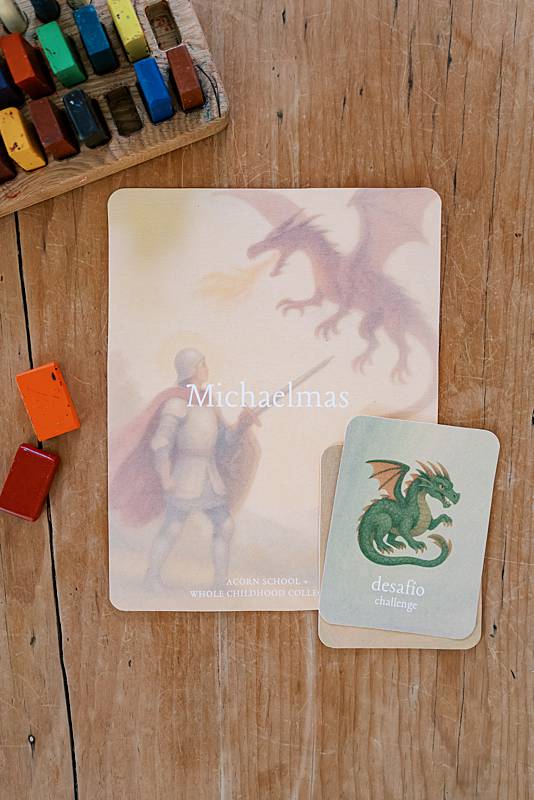 Large card with a smaller card depicting a knight and a dragon